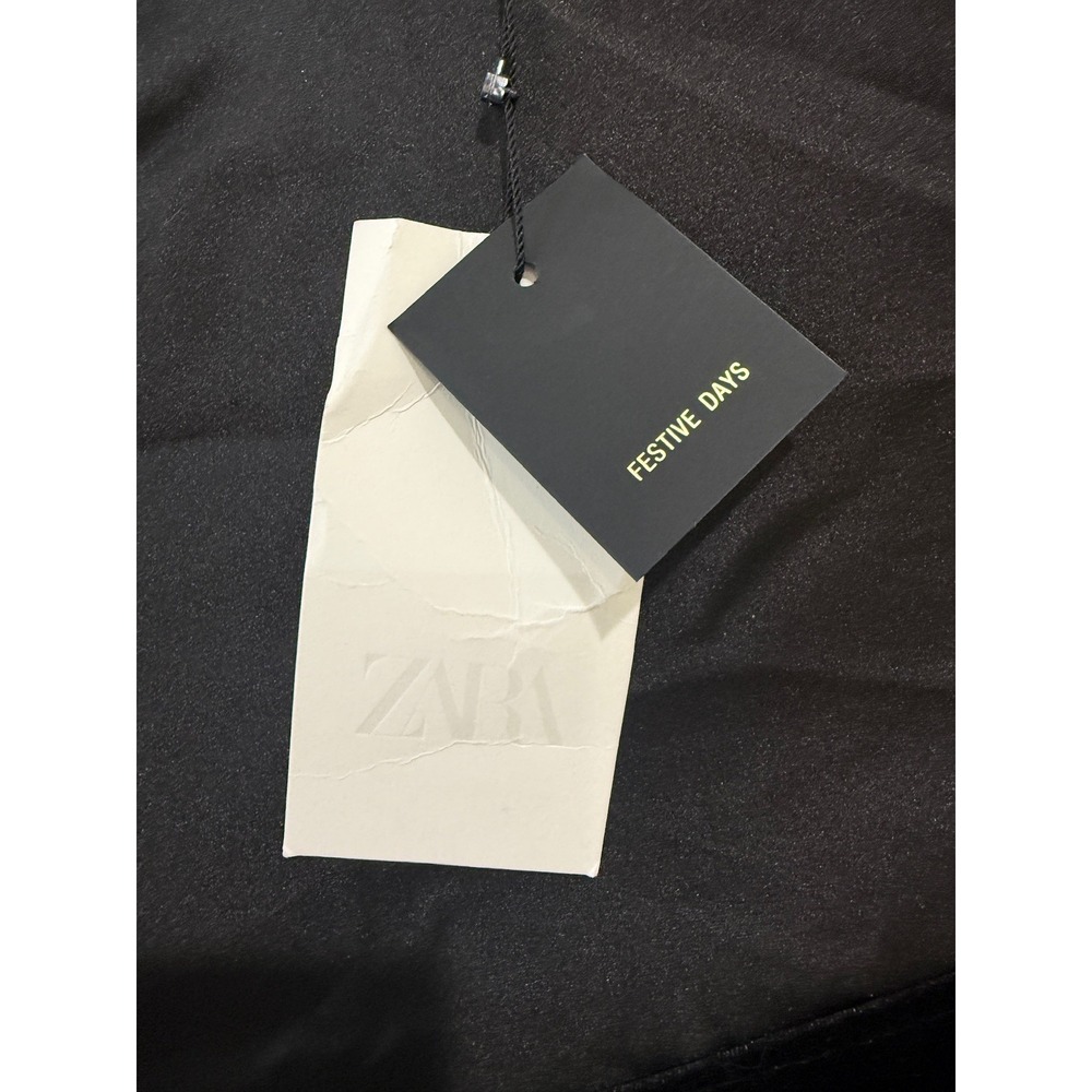 Zara Fringe Slip Dress Womens Medium Black New Festive Days Cowl Neck Velvet - Picture 6 of 11